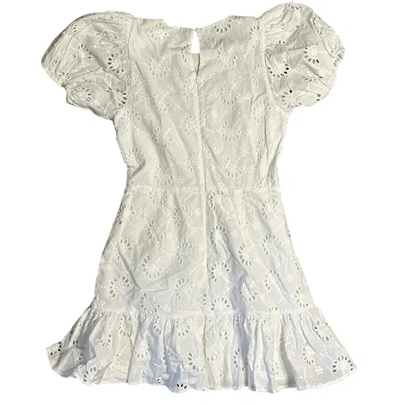 Yumi Kim Eyelet Dress Alicia White Size M Short Sleeve Lined Mini Ruffle Skirt - Picture 8 of 9